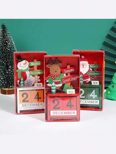 Christmas Countdown Calendar, Christmas Decoration, Christmas Reindeer Countdown Calendar, Snowman, Deer, Christmas Tree Countdown Desktop Decoration, Creative Sculpture For Centerpiece, Handmade Wooden Crafts, Bedroom Home Office Craft Decorations Party Gifts, Wood Block Desktop Calendar Bookshelf Decoration Home Decor Christmas Decorations Room Decor Winter