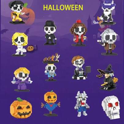Ensemble de mini blocs de construction d'Halloween - Jouets micro créatifs pour un plaisir effrayant ! Construisez une décoration d'Halloween unique, stimulez la créativité et les compétences de résolution de problèmes. Parfait comme cadeau d'Halloween, cadeau d'anniversaire ou pour une décoration de table. Les designs abstraits laissent libre cours à l'imagination - facile à assembler, battez les cadeaux génériques, ajoutez une touche festive à votre maison ! Joyeux Halloween !