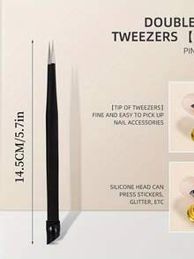 2-In-1 Nail Art Tweezers With Silicone Applicator - Precise Rhinestone Applicator And Nail Tool, Odorless