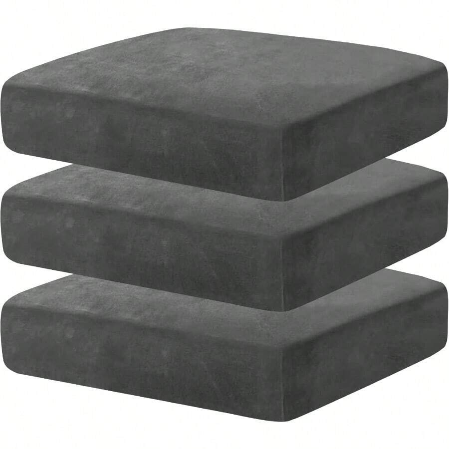 Velvet Stretch Seat Cushion Covers Couch Cushion Cover For Individual Cushions Sofa Seat Cushion Slipcovers With Elastic Bottom 3 Piece XL Sofa Cushion Covers Gray - 灰色 - 查看 1