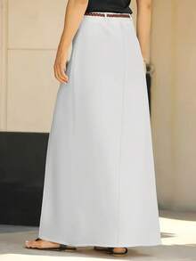 大码优雅长款A字裙，白色梭织面料，无弹力，舒适贴身，春季款 - 白色 - 查看 4