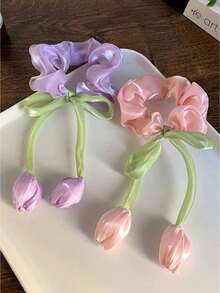 2个优雅郁金香造型发圈，可爱甜美的少女发饰 - 彩色 - 查看 13