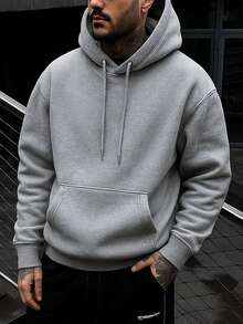 1pc Men's Solid Gray Long Sleeve Hoodie, Suitable For Casual Everyday Wear And Gift For Friends, Autumn/Winter Sweatshirt