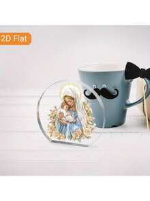 1 pieza Placa acrílica de la Virgen María y el Niño, letrero de escritorio acrílico plano 2D, adorno de arco autoportante para el altar del hogar, sala de oración, oficina, regalo cristiano para católicos y familias - Navidad, Pascua, Acción de Gracias