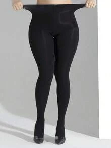 Un par de medias de mujer de talla grande, piel fina, color negro puro, apropiadas para uso diario, cómodas - Multicolor - Ver 12