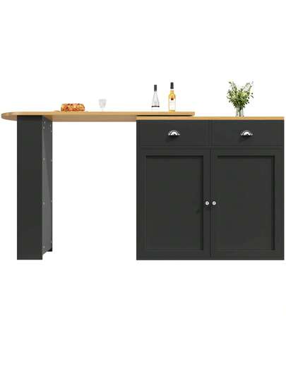 Sairedel 360° Rotating Sideboard Cabinet Moderne Multifunctional Drawers Doors Slim Side Shelves Living Room, Bedroom Dining Room Elegante Zwart view 9