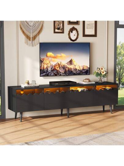 Sairedel Lowboard 176*38*45 Cm Support Legs TV Cabinet Drawers Cabinets Sturdy St Up To 75 Inches Moderne Living Room Furniture In Zwart
