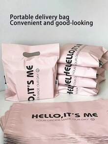 10pcs/Pack Pink Handled Courier Bags, Thickened Clothing Packaging Bags, Suitable For School, Stationery, Apparel, Party Gifts, Graduation, Wedding Gifts Packaging