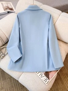 Women's Casual Regular Long Sleeve Woolen Coat, Suitable For Autumn/Winter - Baby Blue - View 2