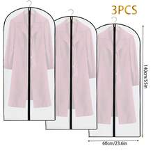 3pcs Transparent Garment Bags, Black Trim, For Storage, Hanging Clothes, Dress Covers; 1pc Semi-Transparent Breathable Dust Cover Garment Bag With Full Zipper, White