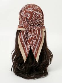 1 件简约印花 70 厘米方形围巾，新款春季女士头巾，百搭腰带、头带、发饰、时尚围巾 - 咖啡棕 - 查看 1