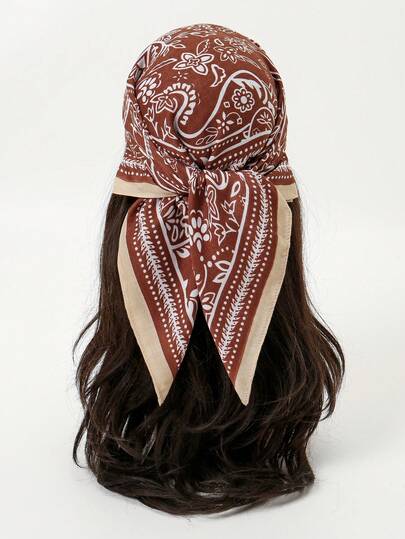 1 件简约印花 70 厘米方形围巾，新款春季女士头巾，百搭腰带、头带、发饰、时尚围巾