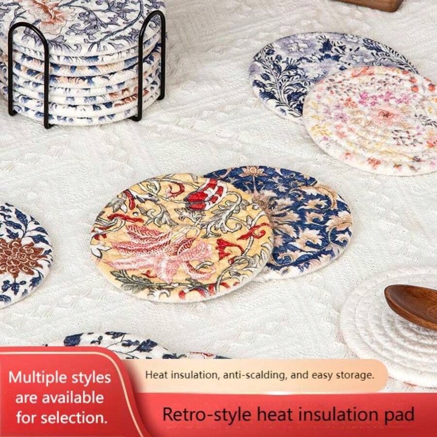 Posavasos, agarradera y mantel individual tejidos de cuerda de algodón estilo nórdico, con aislamiento térmico grueso, tejidos con hilo de algodón redondo