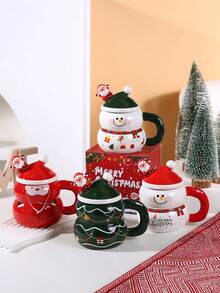 1pc Creative Christmas Ceramic Mug, Cartoon Snowman Design, Large Capacity Water Cup, Gift Box, Women's Christmas Gift, Souvenir, High-Quality Ceramic Coffee/Water Cup, Office Use