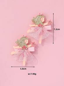 2pcs/Set Frozen Princess Element Hair Clips, Laser Cut Glitter Non-Woven Fabric & Mesh Material, Padded Design, Suitable For Women Daily Hair Decoration