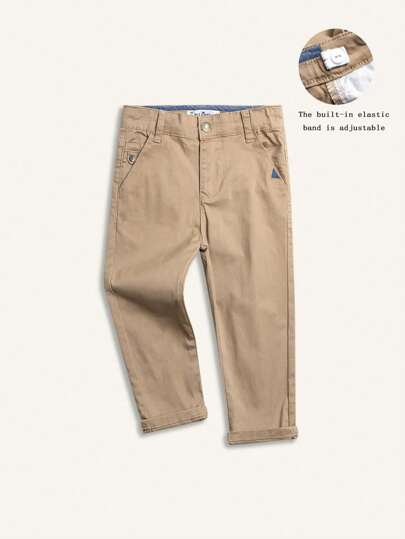 Young Boy Casual Woven Alphabet Embroidery Long Pants, Back-To-School Outfits