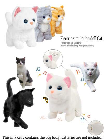 Electric Pet Interactive Toy Plush Toys Cartoon Soft Meow Cat Toy Battery Operated Kitten Plush Toy Cartoon Voice Simulation Walking Barking Wagging Tail Simulation Model Cat Gifts Christmas And Halloween Gifts Pet Companion