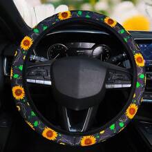 1pc Diving Material Waterproof Flower Leopard Print Footprint Cow Fabric Car No Inner Ring Steering Wheel Cover Suitable For 14.5-15 Inch Steering Wheel Cover General Motors Products - one-size - View 4