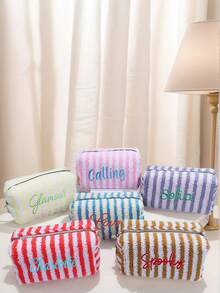 Trumpet, Back To School Gift, Personalized Plush Makeup Bag With Embroidered Design, Bridesmaid Gift, Travel Toilet, Women's Luxury Gift, Personalized Bridesmaid Gift, Bridal Party Gift, Embroidered Makeup Bag, Ideal Gift, Ideal Gift For Her - Multicolor - View 8