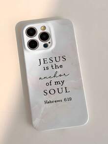 1 carcasă de telefon rigidă cu filament perforat și lucios, cu model marmorat și slogan Jesus, compatibilă cu Samsung/ 11/12/13/14/15/16 Pro Max