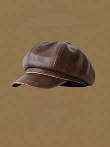 1 件做旧复古英伦风格皮革报童帽，男女通用秋冬韩版时尚百搭贝雷帽 - 彩色 - 查看 13