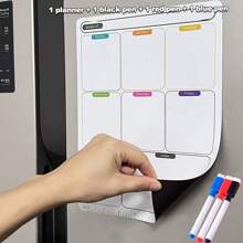 可擦除每周计划本，可擦拭磁性冰箱贴，带可擦除红蓝黑色水彩笔，热擦除白板 - 可重复使用的厨房和餐厅备忘板磁性公告板冰箱贴贴纸白板用于书写提醒每周计划备忘录日历，学校家庭厨房和办公室装饰，日常生活用品完美的返校季礼物