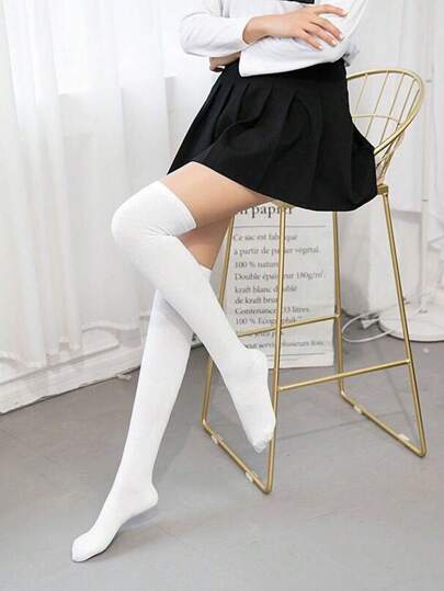 1 Paar klassische weiße Kniestrümpfe, weich & hautfreundlich, geeignet für tägliche Wege/Dates