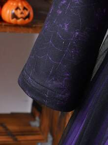 Halloween Girls' Funny Spider Web Sequin Mesh Dress, Festive Atmosphere - Purple - View 6
