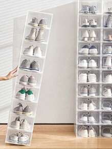 6 piezas/Set, 12 piezas/Set Cajas de zapatos transparentes, contenedores de almacenamiento de zapatos apilables, organizadores de zapatos para armario, cajas de zapatos duraderas con puertas transparentes, cajones de zapatos de plástico reforzados, cajas de zapatos de plástico apilables, organizadores de almacenamiento de zapatos, cajas de almacenamiento de zapatillas.