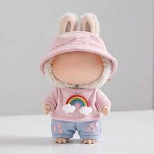 Ropa de muñeca de 6.69 pulgadas, compatible con Labubu, 1 set de decoración - Conjunto de sombrero de cubo y pantalones de moda, adecuado para muñecas de 6.69 pulgadas, accesorios lindos de BuLabu, para exhibición (muñecas no incluidas)