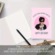 1pc, Funny Birthday Card, With Envelope , Suitable For Various Occasions, "You're Doing Amazing Sweetie" Message, Kris Celebrity Design, Perfect For Friends, Family, 1 Year Older, Happy Birthday Greeting Card - Multicolor - View 4