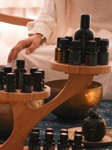 1 pieza Estante de madera para exhibir aceites esenciales, organizador de esmalte de uñas, estante de almacenamiento de maquillaje, soporte liviano de lujo para aceites de 15ML, estante de exhibición de varios niveles para el escritorio, estante para esmalte de uñas, estante para macetas de plantas suculentas, organizador decorativo