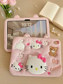 Sanrio Etui Hello Kitty kompatybilne z iPadem i A16/10th/56789th/Mini/Air/Pro - urocze, kobiece, kreskówkowe, różowe etui z miękkiego silikonu 3D do tabletu Galaxy A8/A9/A9PLUS/T290, 7,9 8,3 9,7 10,2 10,5 10,9 11 cali