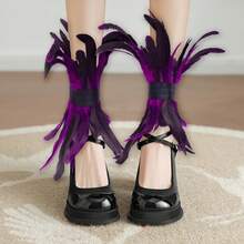 2个朋克派对人造羽毛脚环，万圣节角色扮演服装羽毛脚环，四季皆宜