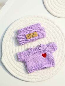 1 件套服装 - 派对连衣裙搭配心形毛衣和熊标志帽子，非常适合返校季、娃娃衣橱更新， - 彩色 - 查看 16