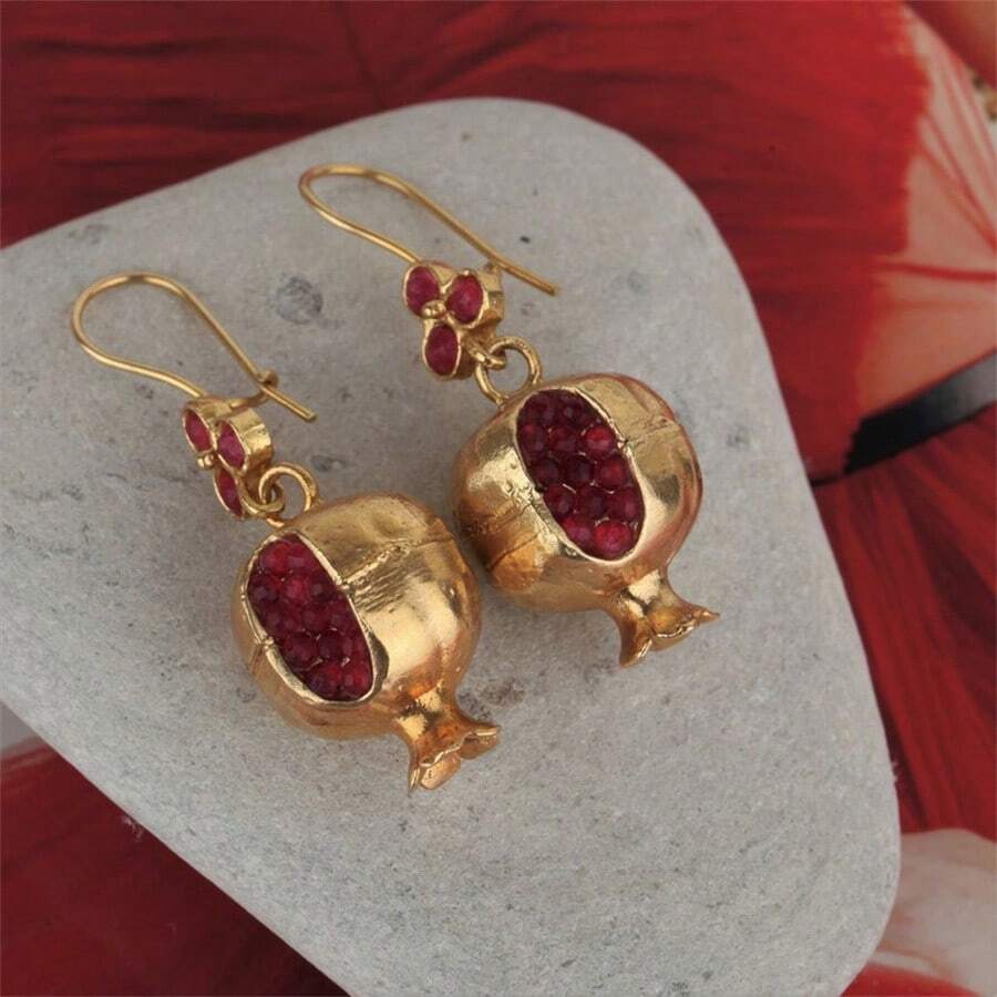 1 Pair Retro Pomegranate Pendant Earrings, Fashion Personalized Party Jewelry Gift For Women - Red - View 1