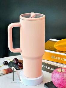 40盎司防漏不锈钢保温旅行杯，带可折叠吸管盖和手柄，冷热饮皆宜，开学必备 - 杏桃粉紅色 - 查看 6