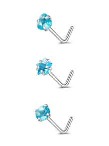 3 piezas Pendientes de nariz, Aros de nariz sólidos de titanio G23 20G en forma de L, con diseños redondo/estrella/corazón con CZ brillante, joyería de piercing de la nariz para mujeres y hombres