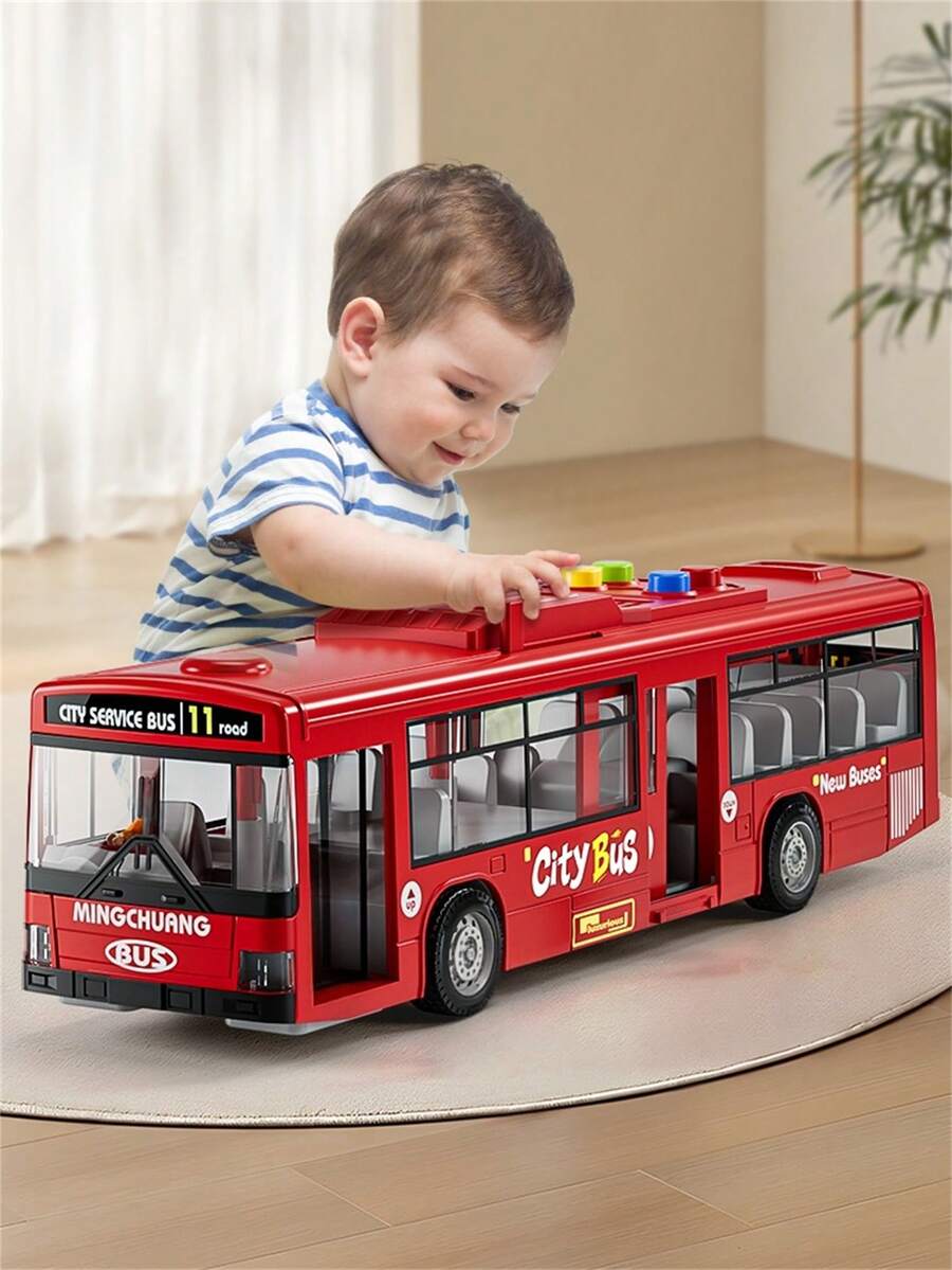 Large Size Music Bus Toy With Opening Doors, Inertial Driving, Sound & Light, Interactive Story Bus Toy, Educational Toy Suitable For Boys & Girls Over 3 Years Old, Birthday Gift - 彩色 - 查看 1