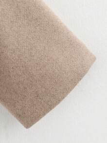 女士卡其色粗花呢外套，长袖，前拉链，宽松休闲街头风大衣，适合秋冬春季穿着 - 卡其色 - 查看 9