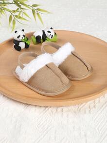 1 双幼儿男童/女童保暖内衬松紧带一脚蹬设计拖鞋，适合 0-1 岁婴儿，爬行鞋，室内鞋，适合春季、秋季和冬季 - 咖啡棕 - 查看 3