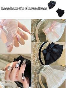 1 Pair Nail Art Photo Shoot Cuffs, Nail Art Lace Wrist Sleeves, Elastic Wrist Cuffs For Sleeves Lace Cuff Shooting Background Props, Lolita Lace Gloves Women's Floral Lace Short Wrist Cuff For Wedding Masquerade, Sweater Cuffs