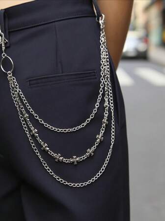 1pc Vintage Multi-Layer Cross Waist Chain Pants Chain, For Party And Daily Wear