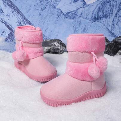 儿童雪地靴，冬季防滑保暖毛绒球靴