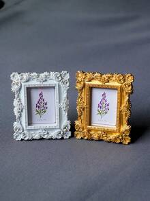 复古小金色相框 3.5 英寸巴洛克树脂 - 圣诞节万圣节派对礼品和婚礼纪念品，迷你相框散装套装（1/5/10 件）优雅家居装饰 - 白色 - 查看 2