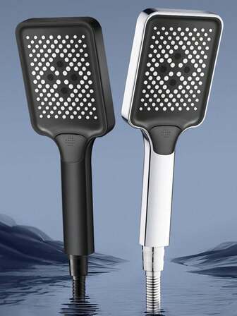 方形淋浴面板花洒 - ABS材质花洒，三种模式（雨淋/喷雾/混合） - 高压，浴室花洒，配备1.5米软管和免打孔支架，防堵塞喷嘴，安装简便 - 通用型，适用于浴室和房车