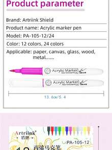 12/24 Colors Soft Tip Acrylic Marker Pens Set, Large Capacity, Opaque