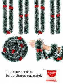 1pc 6.6ft Christmas Garlands, Dark Green Frost Tip Metal Garlands With Red Bows For Christmas Trees And Indoor And Outdoor Decorations, Perfect For Holiday, Wedding And Party Decorations, Home Decorations, Room Decorations Christmas Decorations Winter