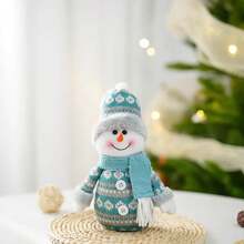 1pc Christmas Decoration Plush Blue Snowman Doll, Cute Fabric Doll Sled Figurine For Home Tabletop Display - Multicolor - View 4
