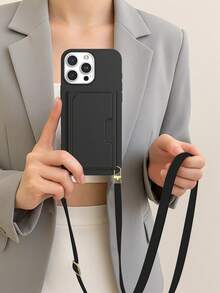 适用于 13 的 16 Pro Max 卡包式手机壳，带可拆卸肩带，钱包式设计，配件可调节 - 黑色 - 查看 2